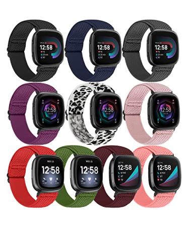 TumpCez Elastic Band Compatiable with Fitbit Versa 4/Sense 2/Versa 3/Sense for Women Men 10 Pack Solo Loop Stretchy Nylon Adjustable Sport Replacement Strap for Fitbit Versa 4/Versa 3/Sense 2/Sense Black+Indigo+Gray+WhiteLeopard+PinkSand+Purple+Pink+China