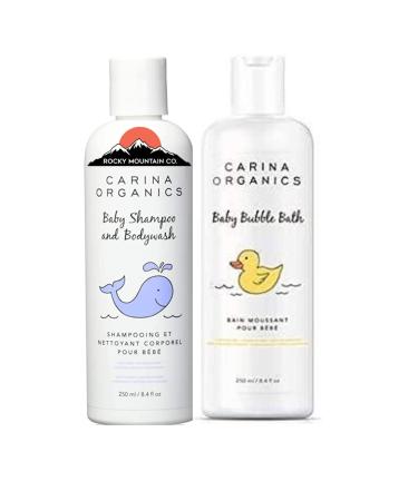 Carina Organics Baby Bubble Bath and Baby Shampoo and Body Wash Bath Time Bundle 8.4 Oz (Pack of 2)