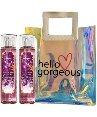 Winterberry Wonder - White Barn Bath Body Work -2 Piece Bundle - 2 Spray 8 fl oz / 236 mL Full Size and Bag