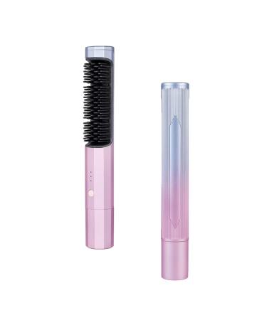 ABHI Portable Cordless Hair Straightening Brush with 3 Levels Temperature Auto-Off Anti-Scald Travel Curler Styler USB C TypeC Hair Straightener Comb - Gradient Purple