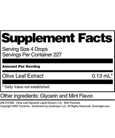 Olive Leaf Glycerite Liquid Extract (1:5) - Mint Flavored (1 oz ZIN: 513186) - Buy Online on GoSupps.com