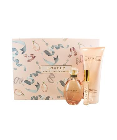 Lovely by SJP - Women's Perfume and Body Care Gift Set - Includes Eau De Parfum, Rollerball, and Soft Lotion in Iconic Lovely Fragrance - Notes of Mandarin, Lavender, and Apple - 3 pc