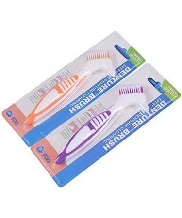 Dental Prostheses Cleaning Brush Set | Ergonomic False Teeth Brush with Double Bristles for Denture Care (Purple) - Portable & Multi-Layer Design - Buy Online on GoSupps.com