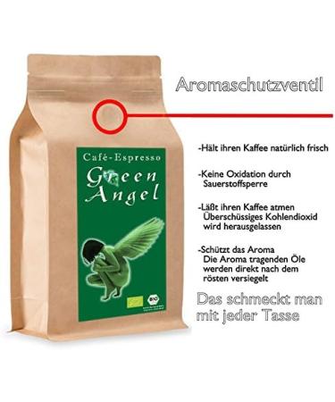  C&T Organic "Green Angel" coffee beans (1000g whole beans) 100% Arabica Premium quality coffee Low acid and digestible mild and freshly roasted - Buy Online on GoSupps.com