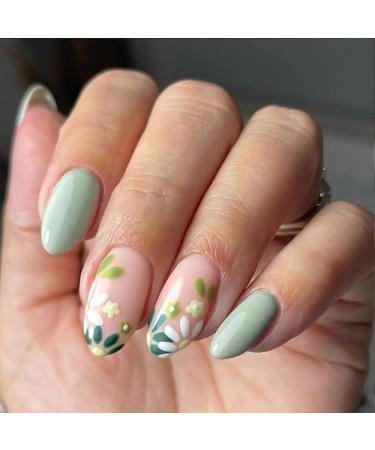 72 Pcs Colorful Flower Coffin Fake Nails - Luxurious Designs for Women | Short Almond Press on Nails - Exquisite & Stylish - Buy Online on GoSupps.com