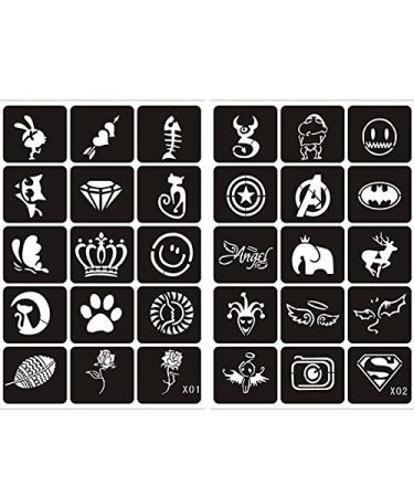 Xmasir 5 Sheets 70pcs Small Glitter Woman Drawing Tattoo Stencil Set for Kids - Cute Airbrush Stencils & Templates - Buy Online on GoSupps.com