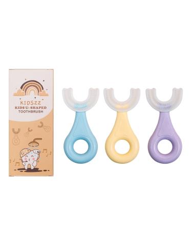 Kidszz Kids U Shaped Toothbrush Food Grade Soft Silicone Brush Head  360  Oral Teeth Cleaning Design for Toddlers and Children Manual Whole Mouth Toothbrush for Kids Age 2-6 (3pcs)