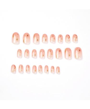24pcs Short Oval False Nails Gold Star Stick on Nails Nude Pink Press on Nails Removable Glue-on Nails Fake Nails Nail Art Accessories 0223Y93 - Buy Online on GoSupps.com