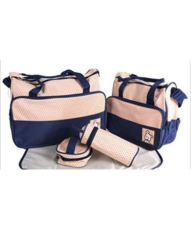 Multi-function 5-Piece Mummy Baby Diaper Nappy Changing Tote Shoulder Handbag Messenger Bag Light Weight with Bottle Bag Changing Mat Zipper Diaper Bag and Changing Mat Dark Blue