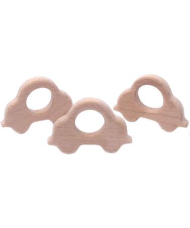 Wendysun 10pcs Cartoon Animal Car Shape Wood Teether Set for Baby Teething - Natural Beech Teething Nursing Toy DIY Pendant - Buy Online on GoSupps.com