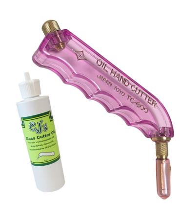 Toyo Pistol Grip Glass Cutter - Includes CJ's 8oz. Cutting Oil - Assorted Colors