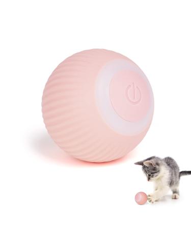 Adiwo Interactive Cat Toys Ball Smart Cat Toys for Indoor Cats Adult 360 Rotating Automatic Cat Ball Toy with LED Light USB Rechargeable Kitten Toys for Stimulate Instinct Chasing Ball Pink