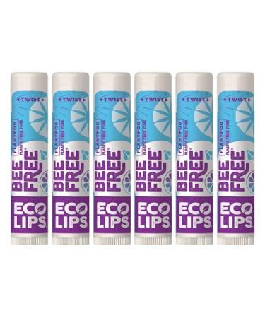 Eco Lips Bee Free Vegan Unscented 100% Natural Lip Balm - Soothe and Moisturize Dry Cracked and Chapped Lips - 100% Plastic-Free Plant Pod Packaging - Made in USA (6 Tubes)
