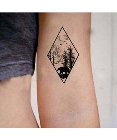 SanerLian Bear Geometric Temporary Tattoo Sticker Set of 12 | Watercolor Waterproof Body Art for Men and Women | Hand Arm 10.5X6cm - Buy Online on GoSupps.com
