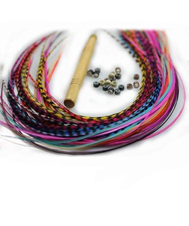 Vivid Grizzly & Solid Feather Assortment with Beads - Set of 7-10 - Buy Online on GoSupps.com