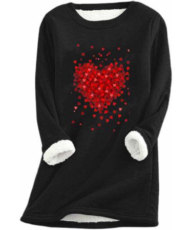 oelaio Valentines Gifts Long Sleeve Shirts for Women Round Neck Fuzzy Hide Belly Tunic Tee Cute Heart Graphic Loose Shirts - Buy Online on GoSupps.com