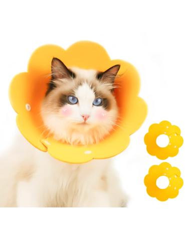 Renyigou Cat Cone Pet Cone Collar Cute Comfy Pet Recovery Collar Protective Cat Cone Alternative Adjustable Collar for Cat Elizabeth Protective Collar (Sunflower Yellow 2pcs)