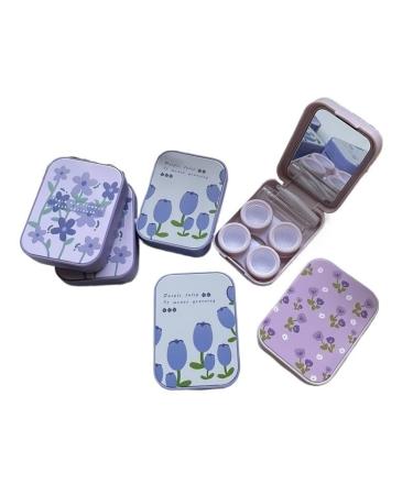 KCHYCV contact lens container purple tulip portable contact lens container compact contact lens container (color: 1PCs 5-petal flower)