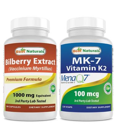 Best Naturals Bilberry Extract 1000mg & MK-7 Vitamin K2 100 mcg