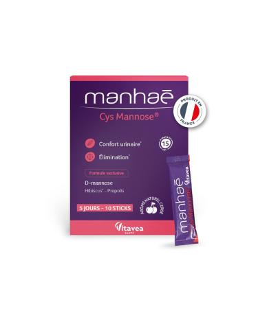 Vitavea Manha - Cys Mannose - Urinary Comfort Supplement - Elimination - Hibiscus D-Mannose Propolis - Exclusive Formula - 10 Sticks - 5 Days - Made in France
