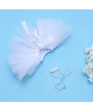 Amosfun Infant Tutu Skirt with Floral Headband | Baby Newborn Apparel Photography Prop | White | 17.5x12x0.1cm - Buy Online on GoSupps.com
