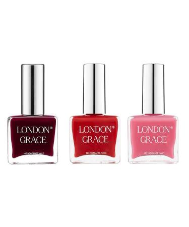 London Grace Nail Polish Set | Long Lasting Vegan Eco-conscious Varnish | Quick Dry Chip-Resistant & No Nasties Formula (Holly Rory & Kirsten)