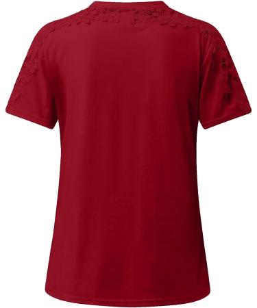 Women's Summer Cold Shoulder Lace Crochet T-Shirt | Short Sleeve Solid/Colorblock Loose Blouse - Medium - Buy Online on GoSupps.com