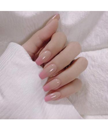 Sethexy glossy ballerina long false nail coffin nude pink fingernails gradient art design 24st acrylic press nail tips for women and girls ballerina ombre pink - Buy Online on GoSupps.com