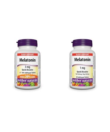 Webber Naturals Melatonin 3 mg 180 Quick Dissolve Tablets For Sleep Support Vegetarian & Melatonin 1 mg 90 Quick Dissolve Tablets For Sleep Support Vegetarian
