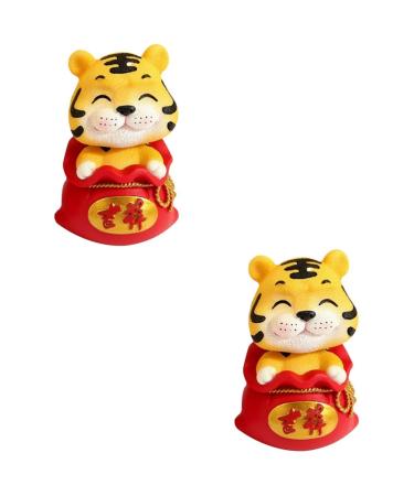 FOMIYES 2 Pcs Year of The Tiger Bobble Head Ornament The Sign Resin To Rotate Red Cake Red 1x2pcs 6X6X9.5CMx2pcs