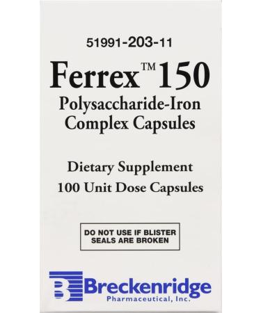 Ferrex 150 Polysaccharide Iron Complex Capsules by Breckenridge - 100 Ea | High-Quality Iron Supplement - Buy Online on GoSupps.com