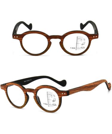 Multifocus Reading Glasses For Men Women Trendy Wood Grain Round Frame Glasses Anti Blue Light Readers(Couleur:Brown Grandeur:1.5x) - Buy Online on GoSupps.com