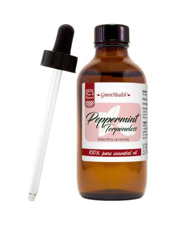 Peppermint Essential Oil (Terpeneless) - 4 fl oz Amber Glass Bottle w/Glass Dropper - 100% Pure & Uncut - Greenhealth