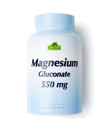 ALFA VITAMINS Magnesium Gluconate 550mg Dietary Supplement Supports Muscle & Nerve Function Bone Health & Bedtime Support Easy Absorption Essential Vitamins for Wellness 100 Tablets