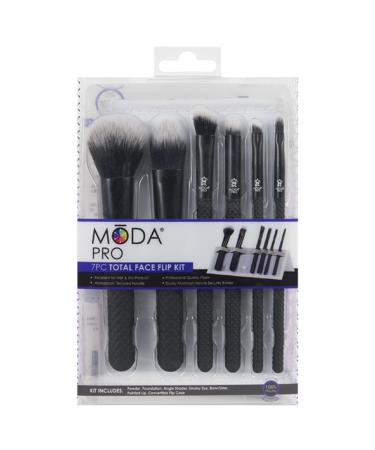 MODA Pro Total Face Travel Makeup Brush Set - 6 Essential Brushes + Pouch | Powder Foundation Eye & Lip Brushes - Black - Buy Online on GoSupps.com