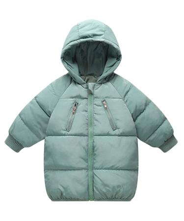 LANBAOSI Kids Winter Long Coats with Hooded Light Puffer Coat Warm Padded Jacket for Baby Boys Girls Toddler Green 2 Years