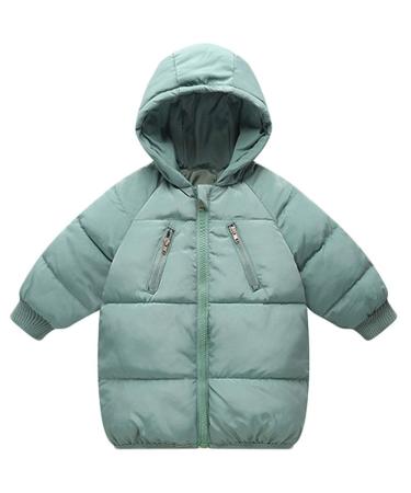 LANBAOSI Kids Winter Long Coats with Hooded Light Puffer Coat Warm Padded Jacket for Baby Boys Girls Toddler Green 6 Years