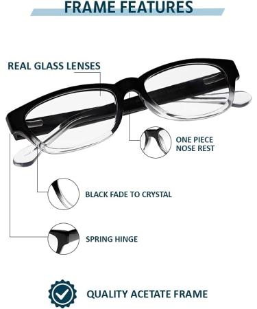 Clear Glass Reading Glasses with Real Glass Lenses | Stylish Acetate Frames | Magnification +0.25 to +3.00 - Buy Online on GoSupps.com