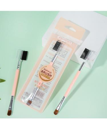FRCOLOR Professional Cosmetics Brush Set - 2 Eye Shadow & Eyebrow Brushes with Spoolie - Double Sided Makeup Tools - Pink - International Shipping Available - Buy Online on GoSupps.com