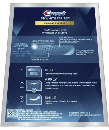 Crest 3D White Whitestrips Radiant Express Teeth Whitening Kit - 14 Treatments - Buy Online on GoSupps.com
