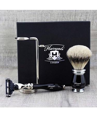 4Pc Men's Shaving Kit - Premium 3 Edge Razor Silver Tip Badger Brush Dual Stand & Alum Pencil - Perfect Grooming Set for Men - Buy Online on GoSupps.com