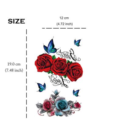 Yesallwas 6 Sheets Rose Temporary Tattoo Sticker - Waterproof Body Art Makeup for Women, Girls, Models - Realistic Arm Tattoos in Blue and Red - Buy Online on GoSupps.com