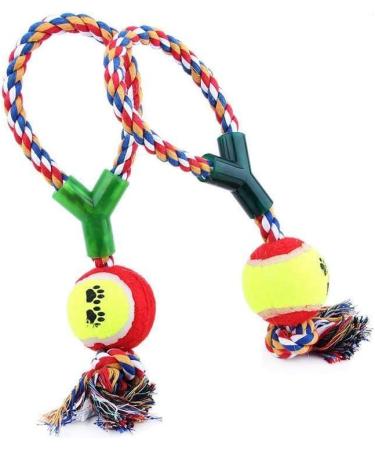 Four Guys Dog Rope Toys 33cm Durable Tennis Ball on A Rope Dog Tug Toy Dog Training Pet Chew Rope Interactive Washable Cotton Toy Tennis Ball Tugger Toy for Dogs (Pack of 1 random Color) - Buy Online on GoSupps.com