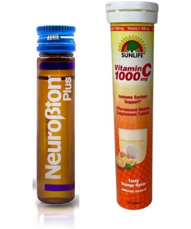 Neurobion Plus Liquid & Sunlife Vitamin C 1000mg Tablets | B Complex Blend | Orange Flavor | Immune System Support - Buy Online on GoSupps.com