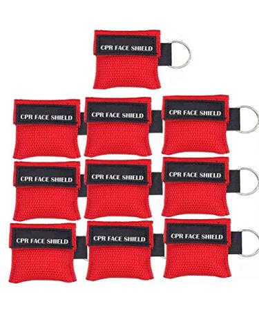 LSIKA-Z 10pcs CPR Face Shield Mask Keychain Keying Emergency Kit CPR Face Shields Pocket Mask for First Aid or CPR Training (Red-10)