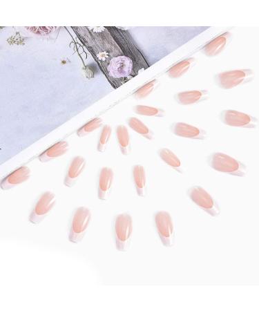 Aksod Long Coffin French Manicure Press on Nails Tips - Glossy Pink Fake Nails - 24Pcs Full Cover False Nails for Women and Girls - Buy Online on GoSupps.com