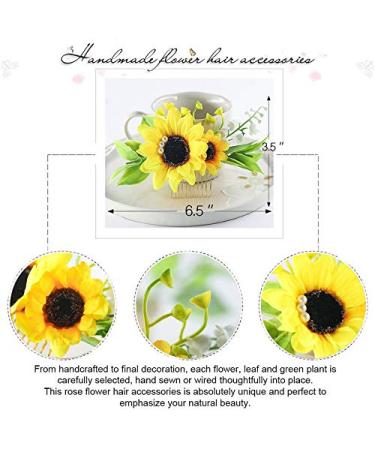 Fangsen Gold Sunflower Wedding Hair Comb - Yellow Flower Pearl Bridal Headpiece for Women - Buy Online on GoSupps.com