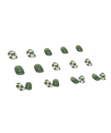 24 Pieces Removable Artificial Nails - Short Green Grilles with Flower Stickers | Stylish Square Nail Tips for Effortless Beauty - Buy Online on GoSupps.com