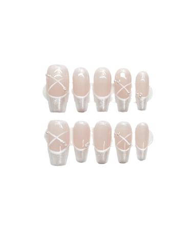 Handmade Wearing Nail French Fingertip Detachable Nail Clips for Midlength Nail Enhancement(M)