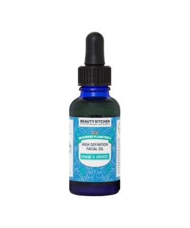 Beauty Kitchen SeaHorse Plankton+ Facial Oil - Organic High Definition with Microalgae for Ultra -Hydrated Skin - Reduced Appearance of Lines & Wrinkles - Reusable Sustainable Eco -Friendly Bottle High Def Face Oil